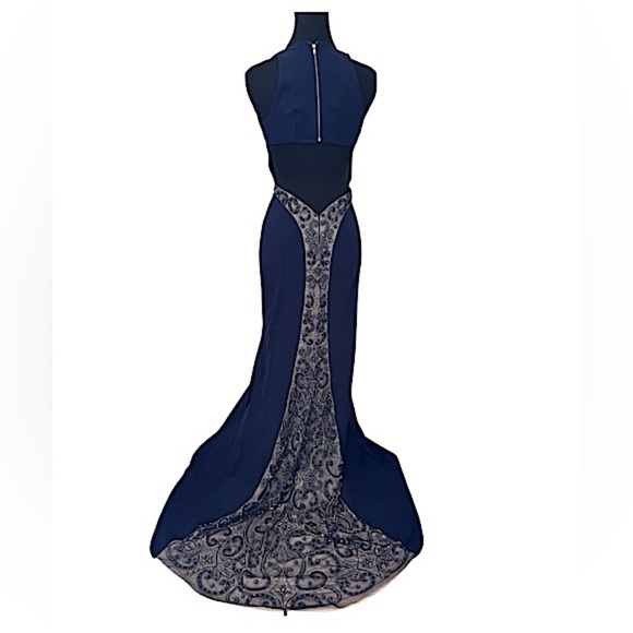 Sherri Hill FLAWED Maxi Evening Gown Full‎ Floor Length, Midnight Blue, Size 0 - Picture 5 of 16